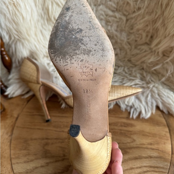 Manolo Blahnik Natural Colour Rattan Wooden Heels size 38.5 - Picture 7 of 10